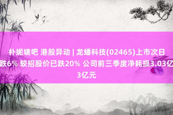 朴妮唛吧 港股异动 | 龙蟠科技(02465)上市次日再跌6% 较招股价已跌20% 公司前三季度净耗损3.03亿元