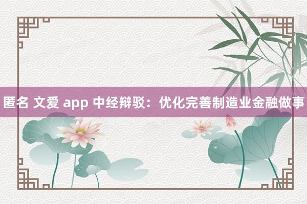 匿名 文爱 app 中经辩驳：优化完善制造业金融做事