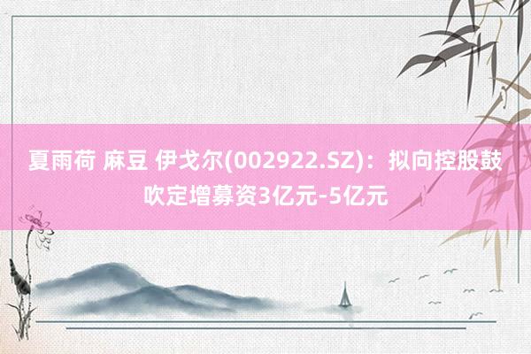 夏雨荷 麻豆 伊戈尔(002922.SZ)：拟向控股鼓吹定增募资3亿元-5亿元